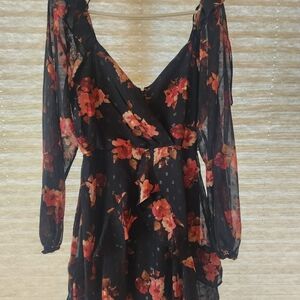 Trixxi Black and Red Floral Long Sleeve Dress